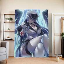 Framed Anime Canvas Poster With Pine Wood   - Vibrant Blue Electric Energy Design, Wrapped Canvas Wall Art For Modern Bedroom, Living Room, Dorm Decor, Kawaii Room Deco