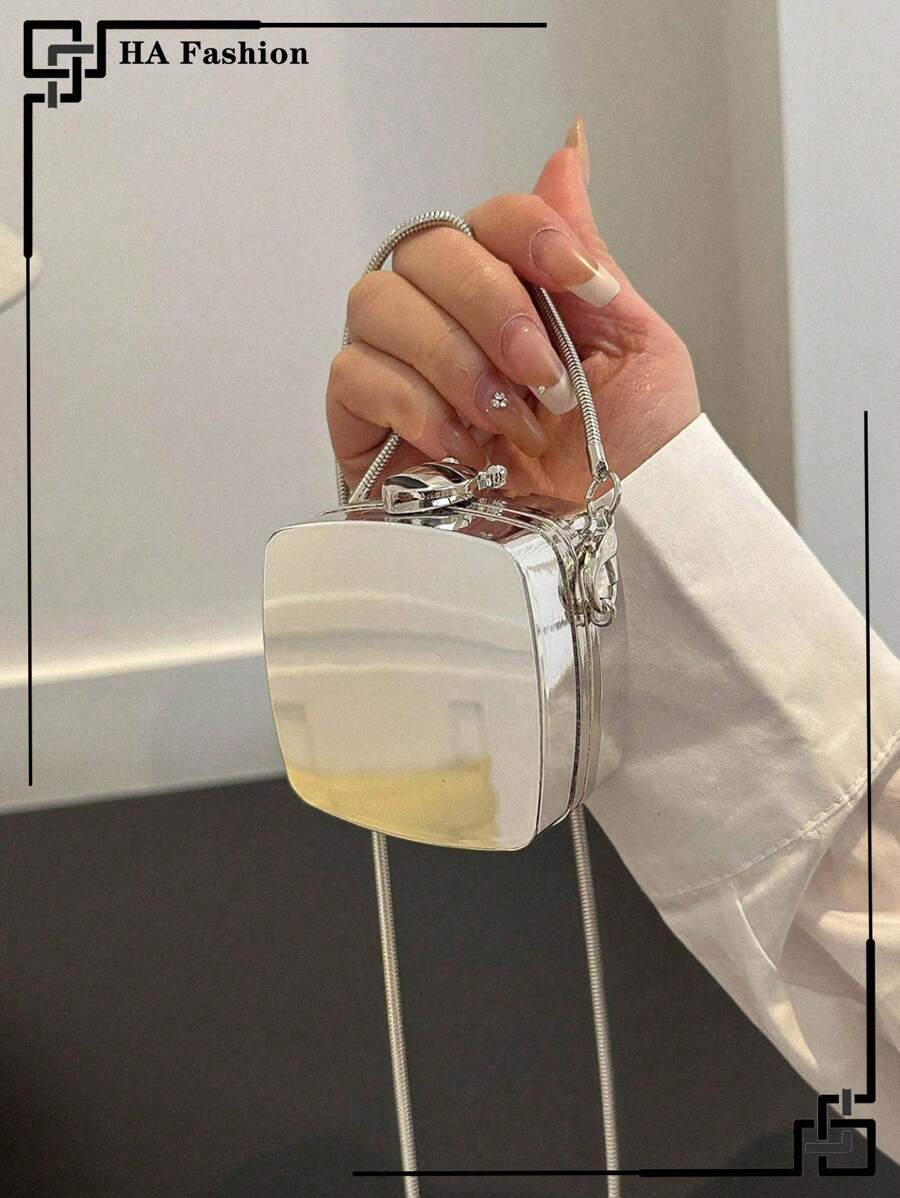 Mini Acrylic Gold Color Crossbody Earphone/Earbud Case - Silver - View 1