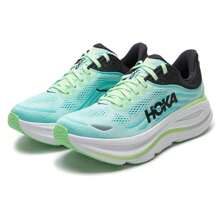 Hoka Bondi 9 男士运动鞋，舒适透气休闲鞋，耐磨低帮跑步鞋，1162011-LNMT - 月蛾色/火花藍 - 查看 4
