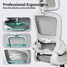 TRALT - Silla de Oficina ergonómica, 330 Libras para el hogar, sillas de computadora de Oficina con Ruedas, cómoda Silla de Juegos (Blanco) - Gris - Ver 2