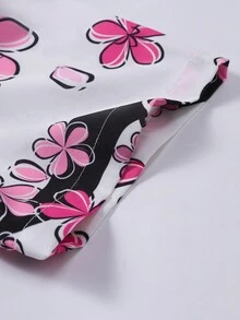 Men's Casual Short Sleeve Shirt, Plum Blossom Hawaiian Print, Summer Style - Baby Pink - View 5