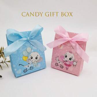 10 件可爱生日/1 岁生日糖果盒，卡通 3D 迷你小糖果盒，带有大象和熊图案