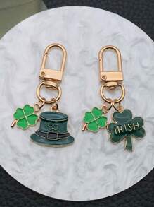 7件套圣帕特里克节爱尔兰绿三叶草帽子、包包挂饰、钥匙扣、小饰品 - 綠色 - 查看 3