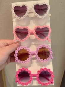 2/4件装 2025新款女童可爱花朵爱心两款时尚眼镜，仅卡片展示，不含运费 - 彩色 - 查看 8