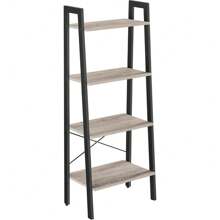 Estantería de Escalera, Estantería de 4 Niveles, para Salón, Dormitorio, Cocina, Oficina en Casa, Estilo Industrial, Marco de Acero, Marrón Rústico y Negro MLLS44XV1