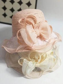1 Peça Novo Chapéu Balde Elegante com Laço de Organza Primavera Feminino, Chapéu Estiloso, Leve, Proteção contra Vento/Sol, Adequado para Primavera/Verão, Presente para a Mãe
