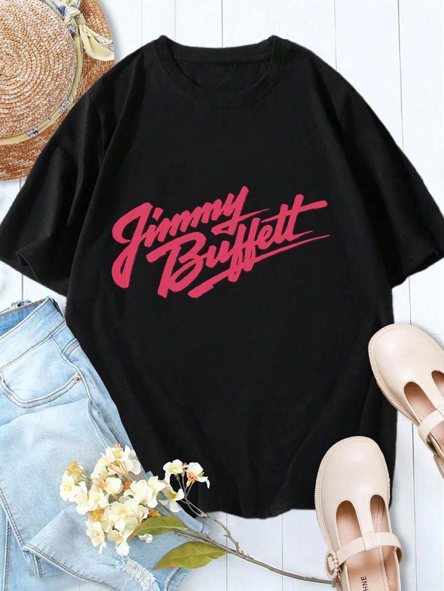 Women's Vintage Jimmy Buffett T-Shirt Retro Classic Concert Tee - Black - View 1