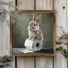 1 Conejo de estilo rústico de madera para rollo de papel higiénico, decoración de pared de conejo adorable de 8X8 pulgadas, apto para baños, cafés y tiendas - Tratamiento pulido, sin electricidad ni baterías requeridas