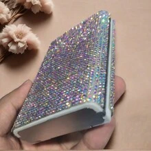 Estuche de cigarrillos para mujer con doble cara, brillos y rhinestones, minimalista y de moda para uso diario casual