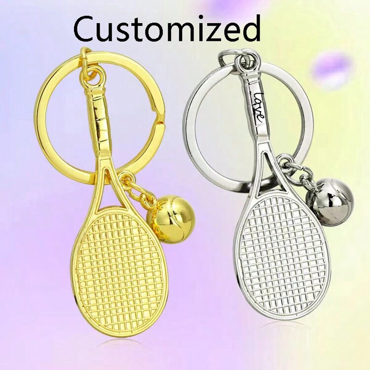 Personalized Fashionable Laser Engraved Tennis Racket Keychain, Custom Gift For Tennis Clubs, Attractive Keyring For Men And Women - Multicolor - View 1
