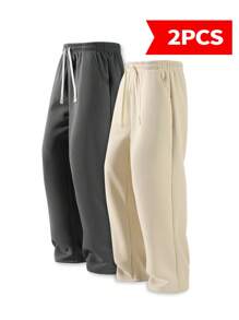 Blueplus 2-Pack Men's Loose Drawstring Sports Pants, Waist Drawstring Adjustment, Comfortable And Breathable, Outdoor Sports Fitness Men's Trousers, Straight Casual Pants