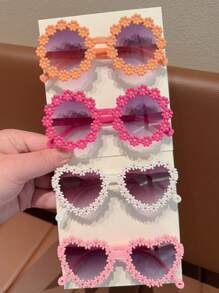 2/4件装 2025新款女童可爱花朵爱心两款时尚眼镜，仅卡片展示，不含运费 - 彩色 - 查看 6