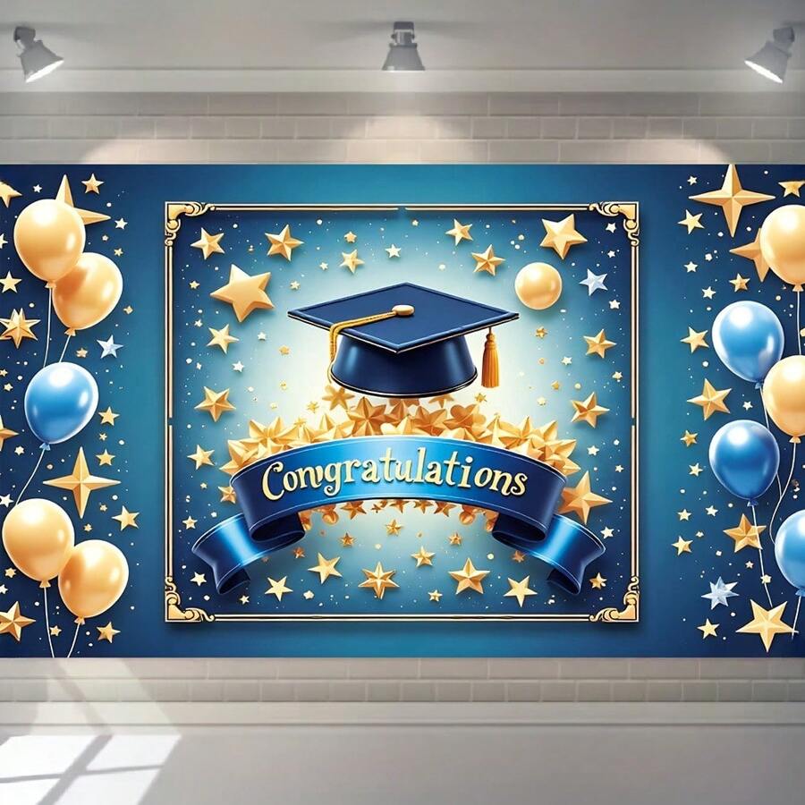 Blå & guldfärgad examensbanderoll - Multifunktionell för inomhus- och utomhusdekoration, lämplig för fest, rum och trädgård