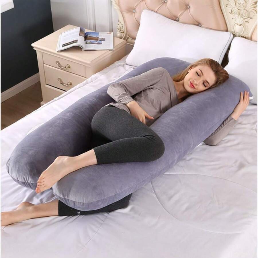 Pregnancy Pillows For Sleeping, Full Body Pillow, Large U Shaped Full Body Pillow, Ultra Soft Pillow With Removable Cover, Velvet, Pregnant Pillow Sleeping, Sleep Comfort Pillow, U Shaped Body Nursing Pillow, Full Body Support Pillow For Pregnancy With Removable Washable Cover,140x70cm