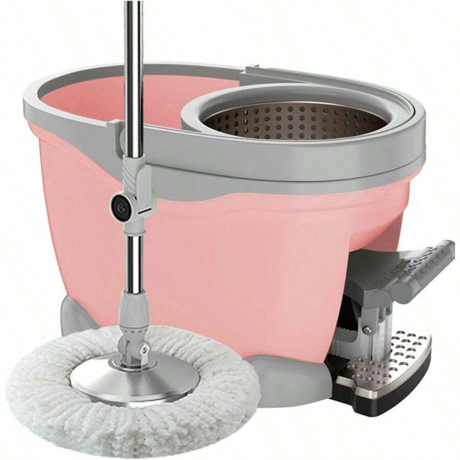 Cubeta multiusos con trapeador de cabezal giratorio de microfibra, sistema de limpieza para el hogar (Verde) - Rosa - Ver 1