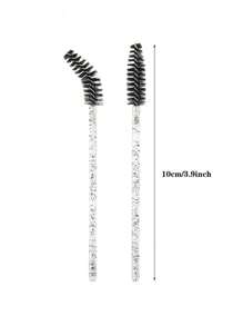 Set de 100pzs /50pzs /10pzs Brochas desechables para pestañas y cejas, cerdas de nailon, varilla de plástico ABS, compatibles con piel normal - Set de cepillos rosas y negros