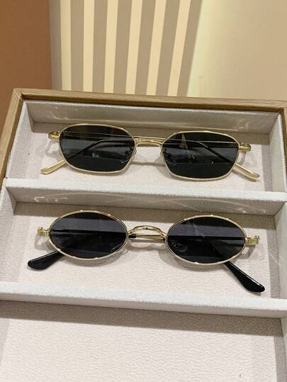 2pairs Retro Personalized Small Frame Metal Fashion Sunglasses, Classic Decoration For Outdoor, Travel, Beach, Casual Outfit, Driving, UV Protection Fashionable Shade Elegant Outfit Family Outings Travel Vacation Holiday For Summer Beach Vacation, Outdoor, Travel