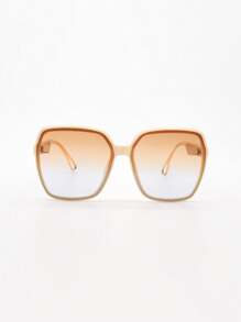 feye 1 件方形大框时尚女士时尚眼镜，夏季海滩配饰 - 米色 - 查看 3