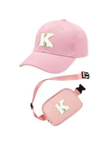 2pcs Set Personalized 26 Letter Kids Baseball Cap & Shoulder Bag, 1pc Fashion Letter Side Bag, Suitable For Girls & Boys Daily Outings