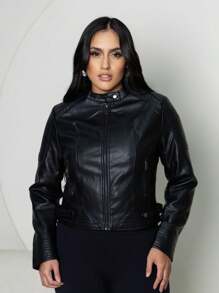 WOMEN'S -LEATHER JACKET, COMFORTABLE, STYLISH, HIGH QUALITY, PREMIUM - Black - View 1