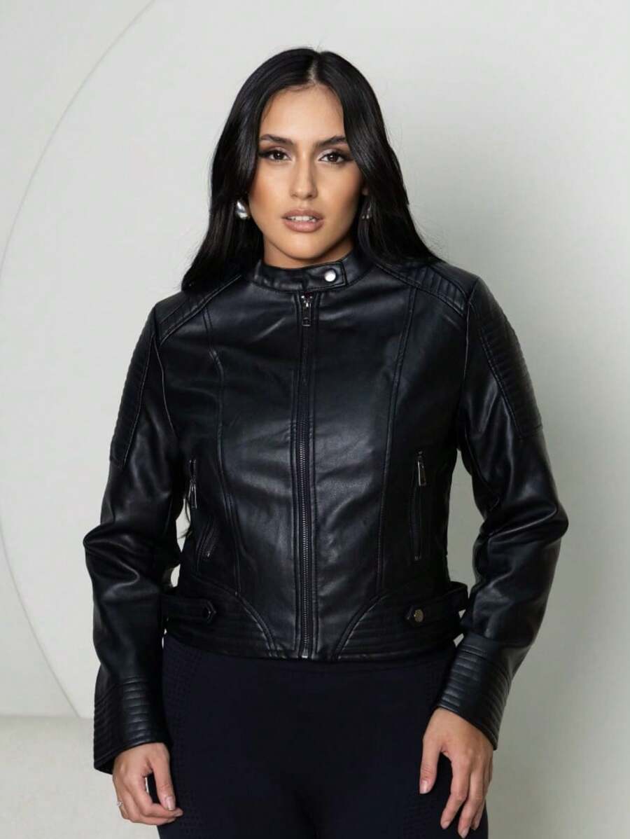 WOMEN'S -LEATHER JACKET, COMFORTABLE, STYLISH, HIGH QUALITY, PREMIUM - Black - View 1