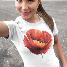 Red Poppy Flower T-Shirt, Watercolor Poppy Blossom Tee, Artistic Floral Design Shirt, Red Flower Print, Unique Gift Idea, Watercolor Flower - White - View 1