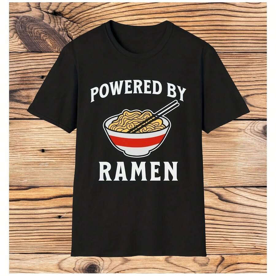funny ramen shirts, ramen t shirt, noodle shirts, asian noodle t-shirt, powered by ramen, ramen eater gifts, ramen lover gift co worker gift - Negro - Ver 1