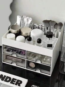 1pc Luxury Dust-Proof Makeup Storage Box, Large Capacity Office Organizer Cabinet, Multi-Layer Skincare Product Desktop Drawer Shelf