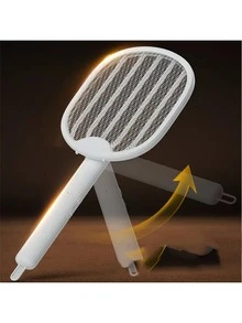 2 In 1 Electric Fly Swatter Racket Bug Zapper USB Rechargeable Mosquito Repellent Trap Lamp Powerful Mosquito Killer Insect Eliminator Fly Killer Bug Zapper 3000V - White - View 2