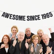 1 套，黑色超棒自 1995/1985/1975/1965/1955 年生日派对 DIY 串黑色闪光横幅，手工制作的男女黑纸花环，多用途庆祝装饰，无需电力，怀旧装饰|粗体文字设计|易于安装的横幅，30/40/50/60/70 岁生日派对装饰品 - 黑色 - 查看 2