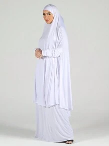 1 Stück Damen Abaya Zubehör Einfarbiger Ärmel All-In-One Kapuzen Gewand Gebetskleid, lässiger Khimar Hijab passend für den täglichen Gebrauch, Saudi-Arabien
