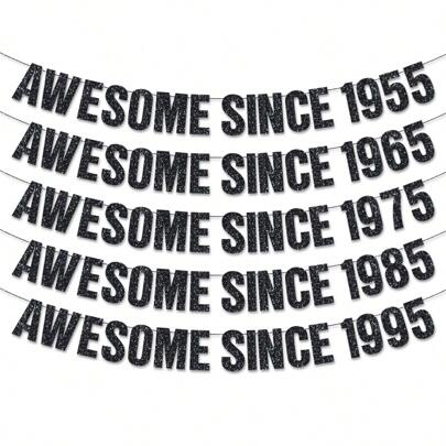 1 套，黑色超棒自 1995/1985/1975/1965/1955 年生日派对 DIY 串黑色闪光横幅，手工制作的男女黑纸花环，多用途庆祝装饰，无需电力，怀旧装饰|粗体文字设计|易于安装的横幅，30/40/50/60/70 岁生日派对装饰品