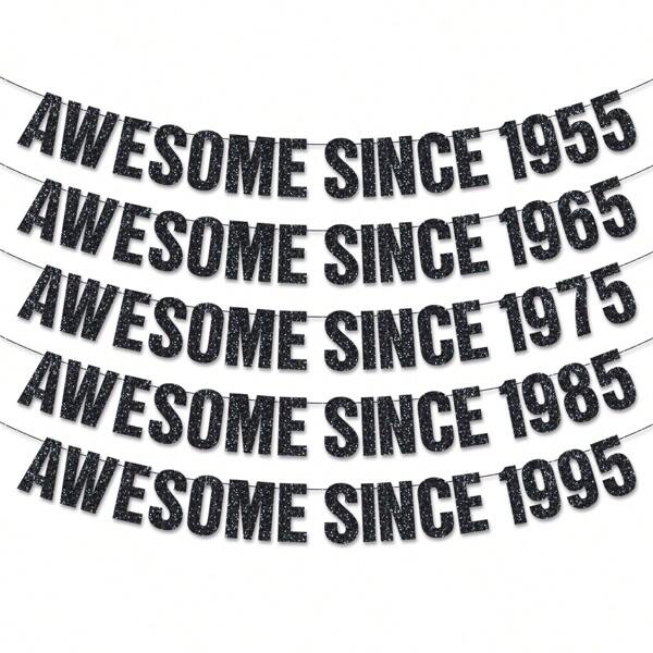 Fantastisch seit 1995/1985/1975/1965/1955 Geburtstags-Party DIY Schnur Schwarz Glitzer Banner, handgefertigte schwarze Papier Girlande für Männer und Frauen, vielseitige Feier Dekoration, ohne Strom nötig, nostalgische Dekoration|Fette Schrift Design|Einfach aufzubauendes Banner, 30./40./50./60./70. Geburtstags-Party Dekorationen