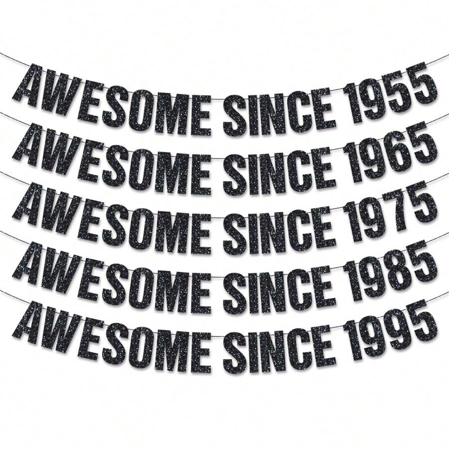 1 套，黑色超棒自 1995/1985/1975/1965/1955 年生日派对 DIY 串黑色闪光横幅，手工制作的男女黑纸花环，多用途庆祝装饰，无需电力，怀旧装饰|粗体文字设计|易于安装的横幅，30/40/50/60/70 岁生日派对装饰品 - 黑色 - 查看 1