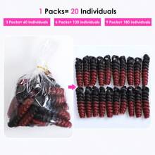 DWNSEN 9Packs 180 Strands 10 Inch Short Crochet Hair For  Women African Collection Crochet Braiding Hair(8mm) Synthetic Hair Extension Afro Twist  Prelooped Crochet Hair Hair Extensions For DIY Mohawk Afro Braided Wigs(1B/BUG Natural Black/Burgundy) Free Installation Tools - 3 Packs 60 strands - 查看 8