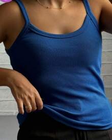 Casual Summer Strappy Tank Top - Xanh đậm - Xem 2