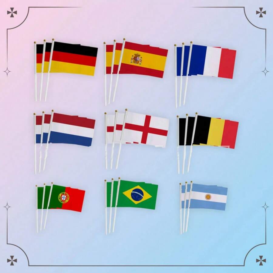 3pcs Hand-Waved World Country Flag Pole For Football Game Fans Cheering, Made Of Polyester Fabric, Suitable For Match Support, Home Decor, Outdoor Garden Decor - Multicolor - View 1