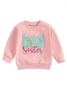 Sudadera de otoño para niño y niña, con bordado de letras, manga larga, cuello redondo, jerséis holgados - Rosa - Ver 1