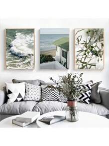 1pc Italy Coastal Landscape Olive Green Aesthetic Botanical Nature Photography Poster Canvas Painting Wall Art Pictures Home Decor No Frame - Multicolor - View 5