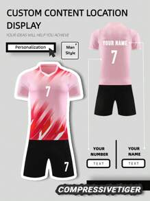 2pcs Personalized Soccer Jersey - Customizable Name And Number Print Short Sleeve T-Shirt + Shorts Co-Ord Dragon Pattern Quick-Drying Sweat-Absorbing Sports Set As Gift