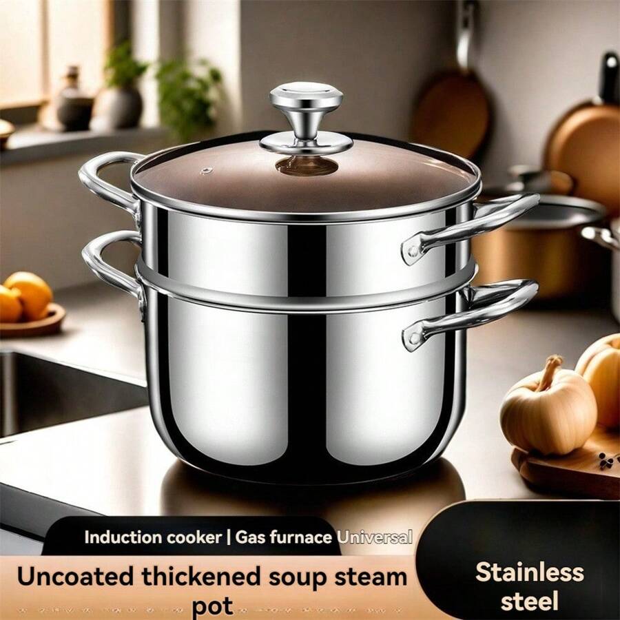 1 件装蒸锅用于烹饪蒸锅双层多功能不锈钢蒸汽锅炊具带盖适用于蔬菜、饺子、汤料、酱汁、食物