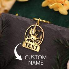 1pc Stainless Steel Personalized Keychains, Customized Forest Deer Name Keychain, Customized Tooth Letter Keychain, Customized Animal Bat Keychain,Laser Engraved Nameplate Pendant Keyrings, Custom Text Name Date Key Chains, Birthday Love Gift Jewelry