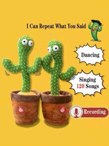 Juguetes de Cactus bailarín, Cactus Parlanchín Bailarín Cantarín Grabar Imitar Repetir Lo Que Dices Juguete con 120 Canciones en Inglés Iluminación Electrónica Cactus de Peluche Regalos,Divertidos y creativos Cactus eléctricos de Peluche (Carga USB)