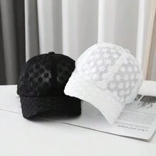 2pcs/1pc Women Lace Hollow Flower Baseball Cap, Sun Protection Casual Hat For Spring Summer - Multicolor - View 6