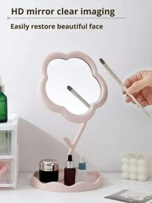 1个花纹旋转可调节镜子，无需电池，抛光塑料框架，带收纳托盘的便携式化妆镜，适用于宿舍书桌、化妆、房间装饰、梳妆台、旅行、卧室、化妆配件、镜子、化妆镜、便宜、圣诞礼物、化妆品、化妆工具、便宜货、礼物、女士礼物、圣诞礼物、赠品、旅行、便宜货、旅行必备品 - 彩色 - 查看 6
