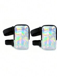 2PCS/Set Holographic Thigh Bag - Phone Holder Festival Bag For Women, Men - Iridescent Ankle Pouch - Reflective Carnival Bag Sports Bag Sport Bag Waterproof Bag Holiday Beach Travel Vacation Phone Case Waterproof Phone Case Phone Bag Summer Swimming Bag Swim Holiday Beach