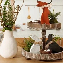 LIXUN 3 件/套复活节家居装饰：乡村复活节兔子木制桌面中心装饰，农舍木制兔子装饰分层托盘，复古复活节礼物 - 彩色 - 查看 4