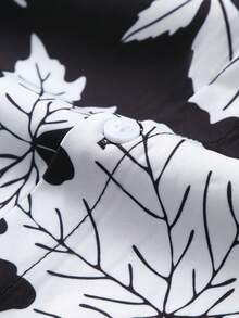 男士休闲枫叶印花短袖衬衫，夏季度假 - 黑與白 - 查看 3