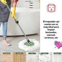 Cubeta multiusos con trapeador de cabezal giratorio de microfibra, sistema de limpieza para el hogar (Verde) - Rosa - Ver 3
