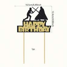 1Pc Alien War Happy Birthday Cake Topper Kim tuyến đen Alien War Cake Decorations Star Themed Birthday Cake Topper Party Supplies - Nhiều màu - Xem 3